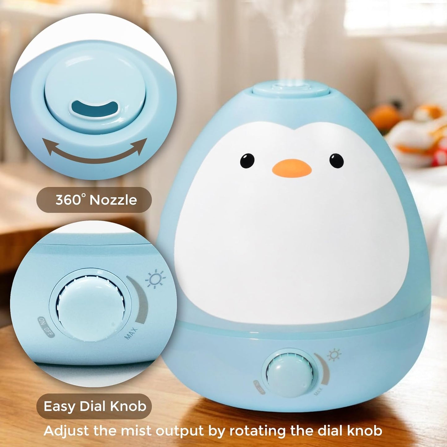 Earnest Living Baby 3-in-1 Cool Mist Humidifier with Essential Oil Diffuser + Nightlight, Humidifier for Kids Bedroom, Nursery + Large Rooms, Whisper-Quiet, Auto Shut Off
