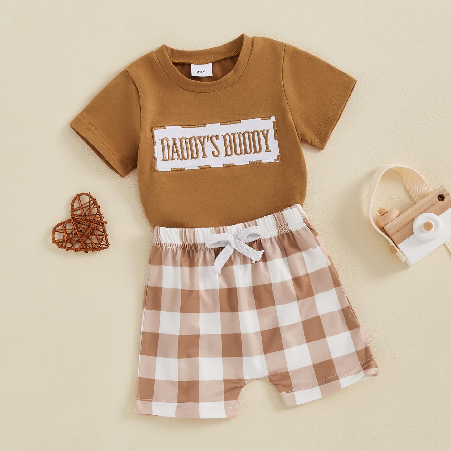NZNDSHD Baby Boy Summer Clothes Daddys/Mamas Boy Matching Outfit Short Sleeve Embroidery T-shirt Plaid Toddler Shorts Set