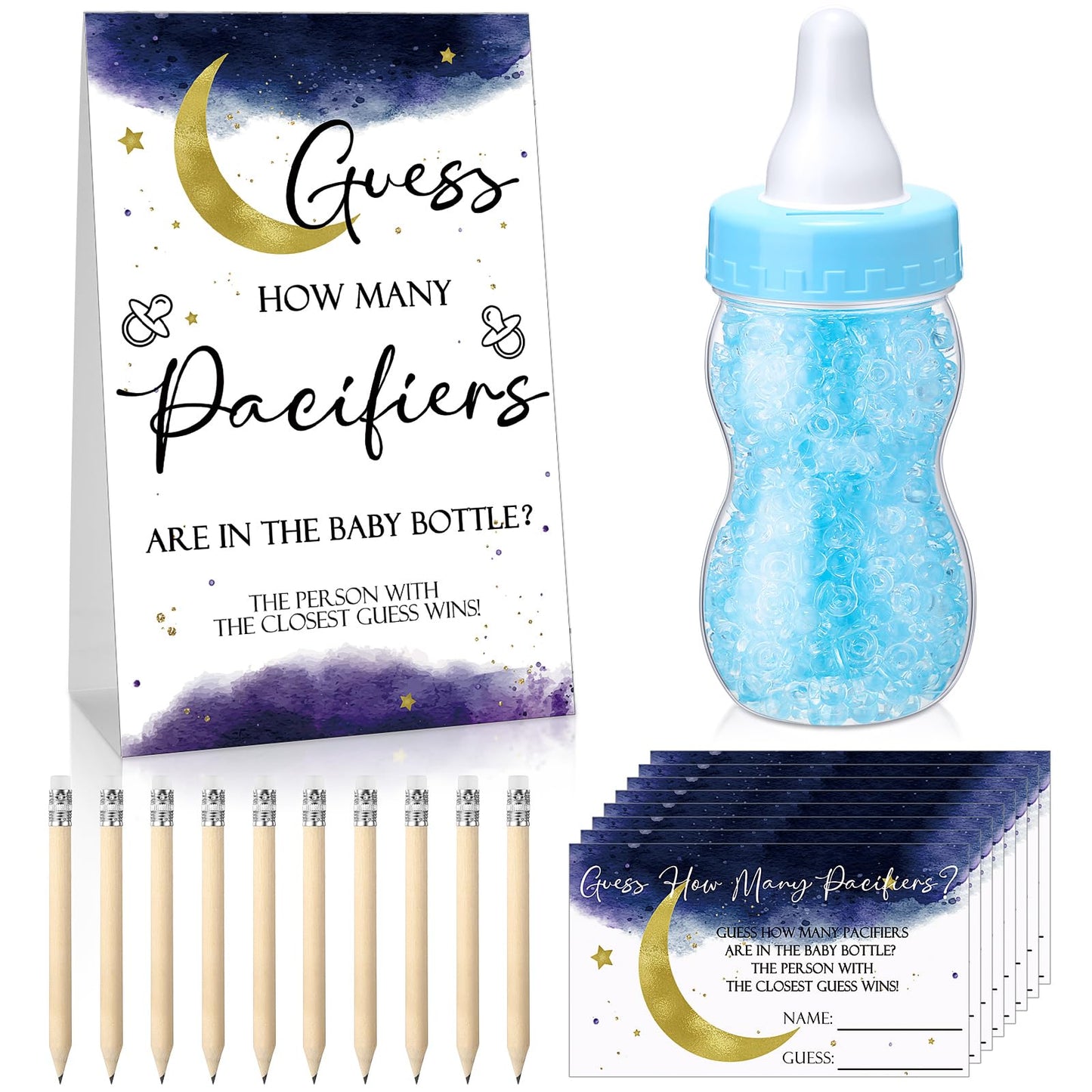 Roowest 512 Pcs Baby Shower Games Guess How Many Pacifiers Sign 100 Small Guessing Games 10 HB Pencils 750ml Milk Bottle 400 Acrylic Pacifiers Decoration for Guest Gender Reveal(Pink,Bear)