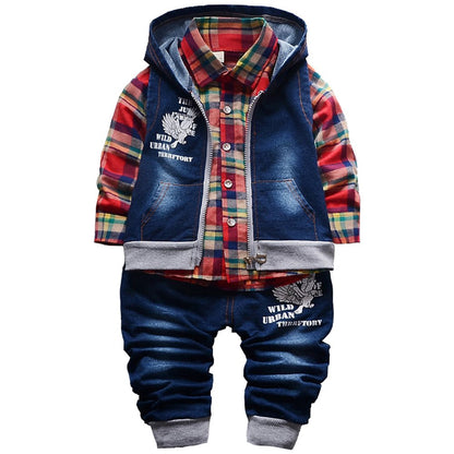 Yao 9M-5T Spring Autumn Baby Boys 3pcs Clothing Set Cotton Shirt Jeans Denim Vest