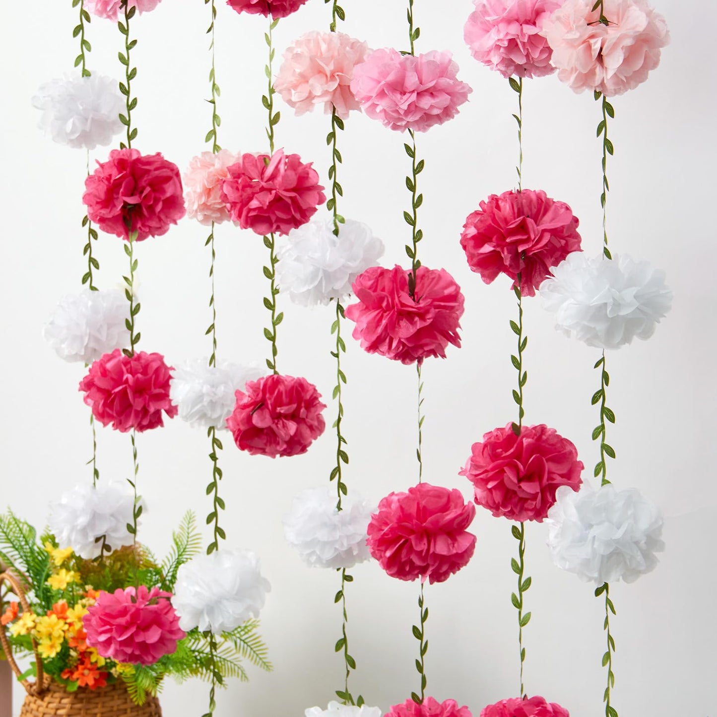 Nude Tissue Paper Pom Pom Garlands, Paper Flowers for Birthday Decorations, Baby Shower, Wedding Engagement, Bridal Shower, Spring Summer Party Decorations