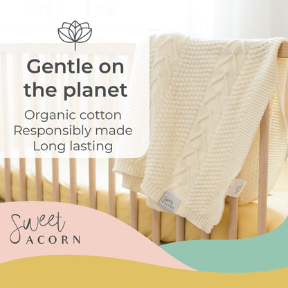 Knit Baby Blanket in Elegant Pattern, Organic Cotton Blankets for Crib or Stroller, Receiving Blankets - Salt White
