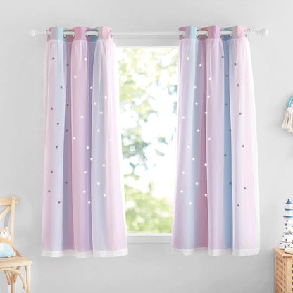 NICETOWN Nursery Curtains for Kids, Farmhouse Blackout Curtain Panels for Bedroom, Double Layer Star Hollow-Out Grommet Aesthetic Living Room Toddler Window Curtains, 2 Pcs, W52 x L84, Biscotti Beige