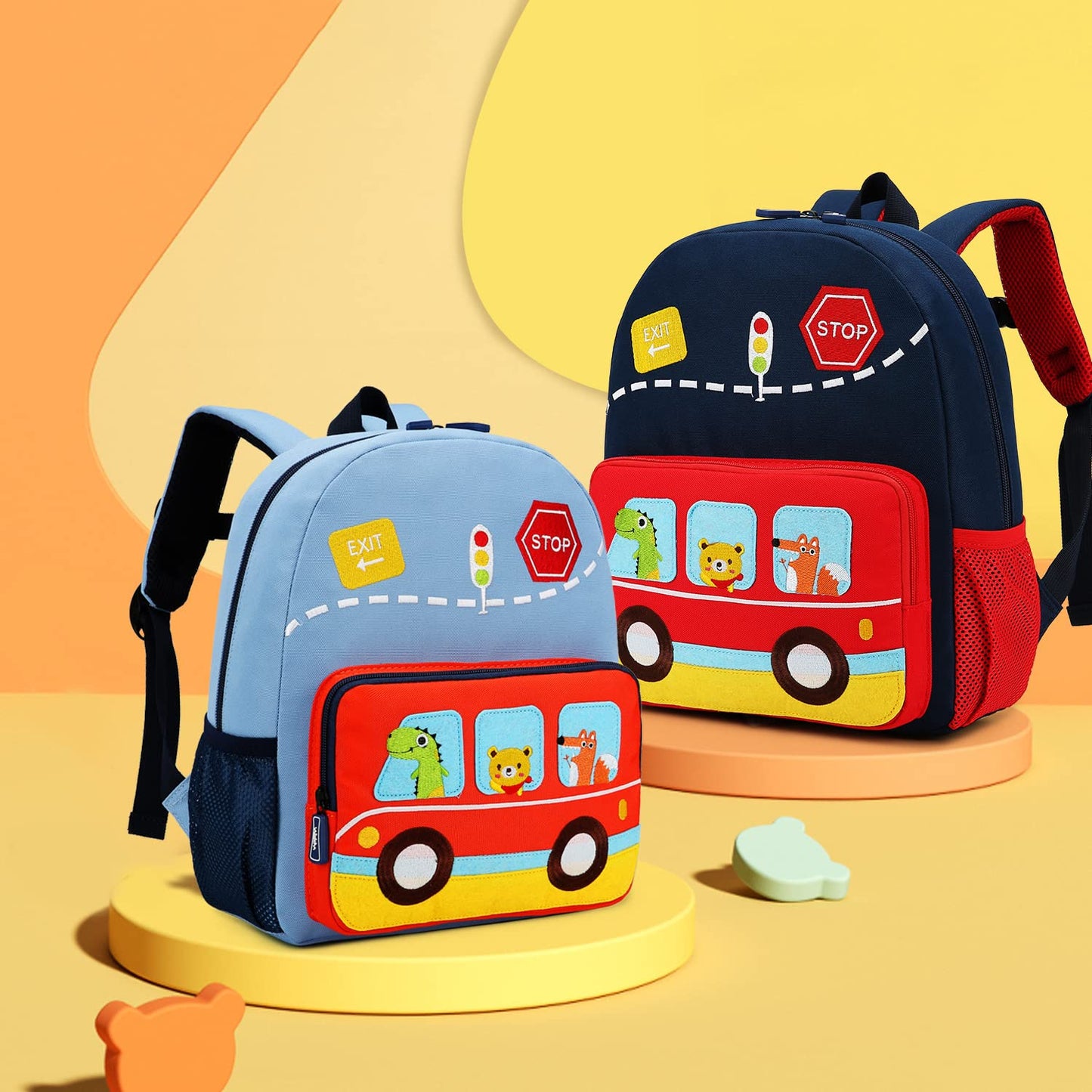 Car Dinosaur Kids Toddler Backpack for Boys and Girls Children Waterproof Preschool Bag(Red Music Party)
