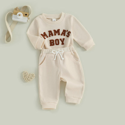Douhoow Baby Boy Clothes Letters Embroidered Baby Sweatshirt Romper Waffle Pants Set Infant Boy Fall Winter Outfits