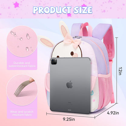 Toddler Backpack for 1-3 Year Old Girls & Boys Waterproof 3D Animal Cartoon Rabbit Design Kids Travel Backpack Lightweight Preschool Daycare Bag with Adjustable Straps(Little White Rabbit)