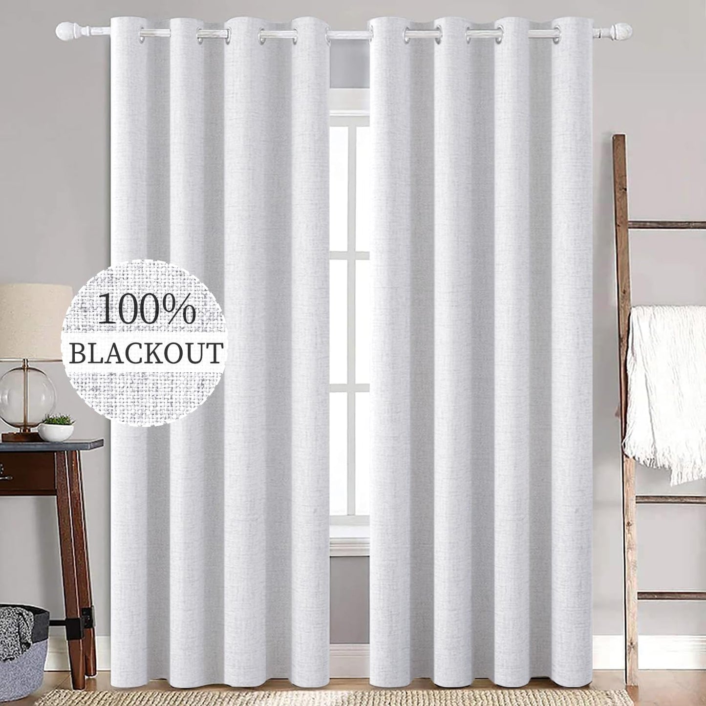 MIULEE 100% Blackout Linen Textured Curtains for Bedroom Solid Thermal Insulated Natural Beige Grommet Room Darkening Curtains & Drapes Luxury Decor for Living Room Nursery 52 x 84 Inch (2 Panels)