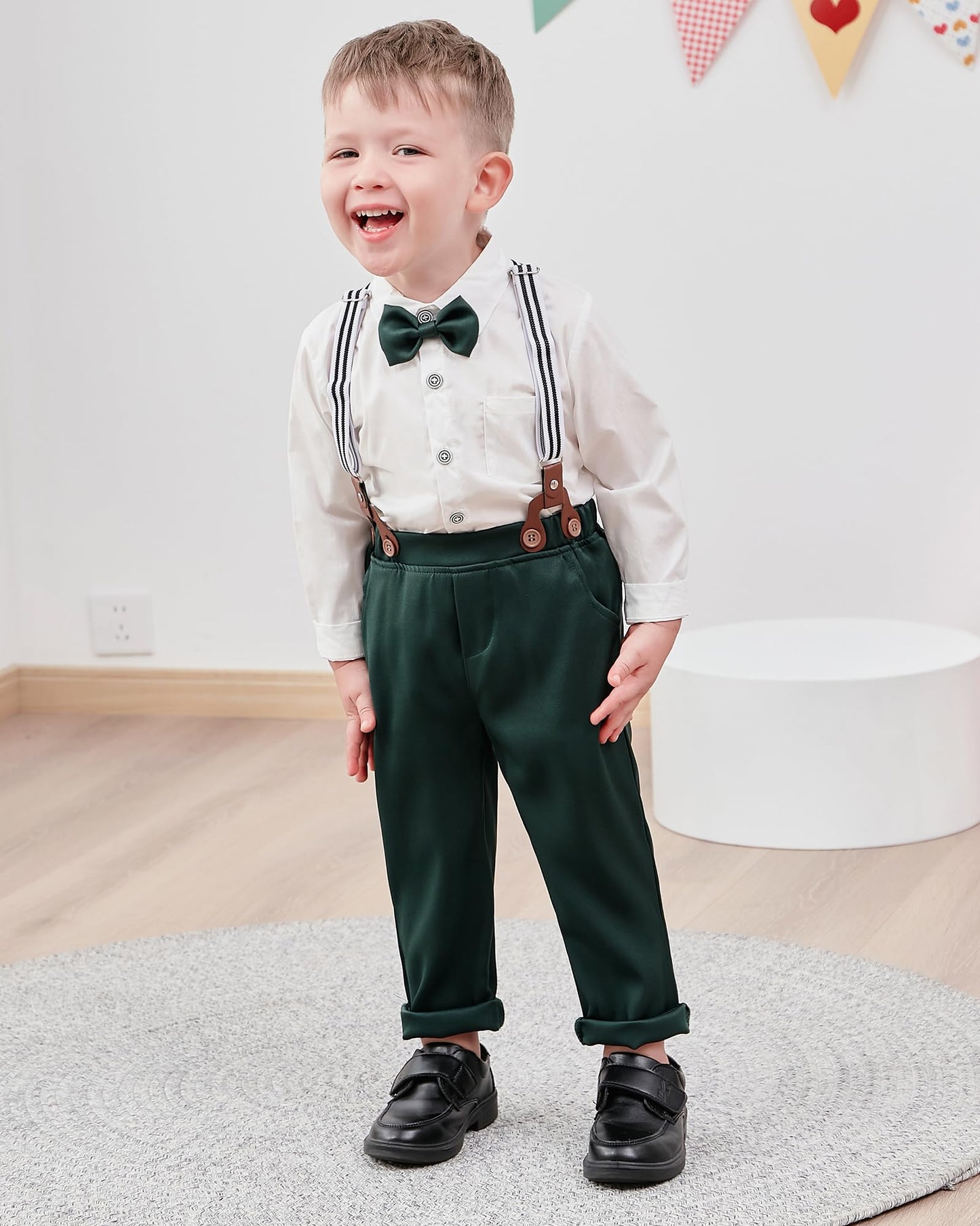 WESIDOM Toddler Boy Clothes Suit Formal Dress Shirt+Bowtie+Vest+Boutonniere+Suspender Pants Boys Gentleman Outfits Set