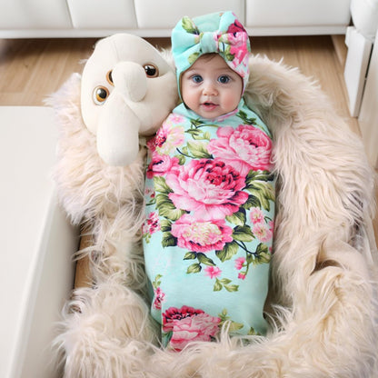 Galabloomer Newborn Receiving Blanket Headband Set Baby Flower Swaddle (vintage flower)