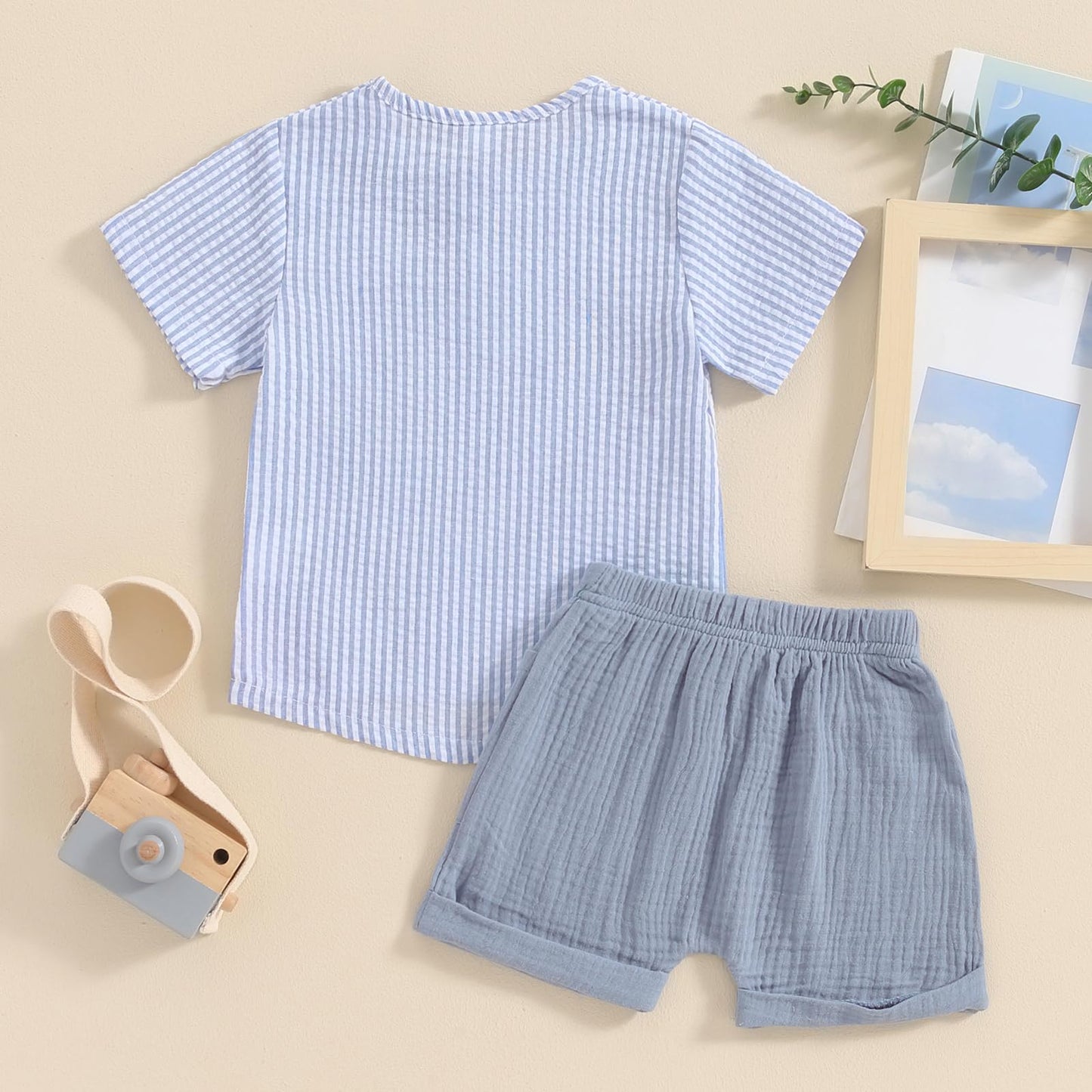 fhutpw Baby Boy Summer Outfits Henley Shirt Soft Pocket Short Sleeve Tops & Shorts Sets Infant 3 6 12 18 Months 2T Clothes