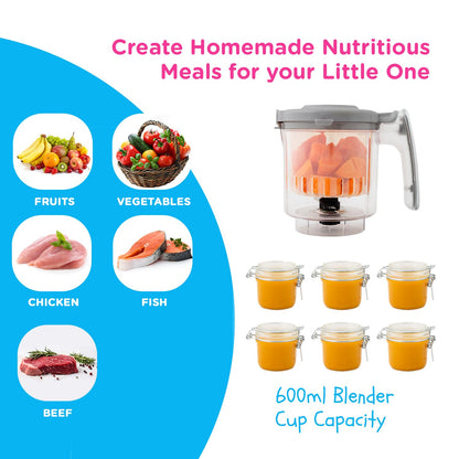 EVLA'S Baby Food Maker, Steamer, Blender, Baby Food Processor for Healthy Homemade Baby Food in Minutes, Touch Screen with 6 Reusable Food Pouches, Baby Registry Essential, White