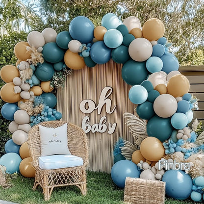 Dusty Blue Tan Balloon Garland Double Stuffed Slate Pastel Blue Brown Nude White Sand Latex Balloons Arch Kit for Neutral Baby Shower Birthday Bridal Wedding Bear Theme Party Decorations