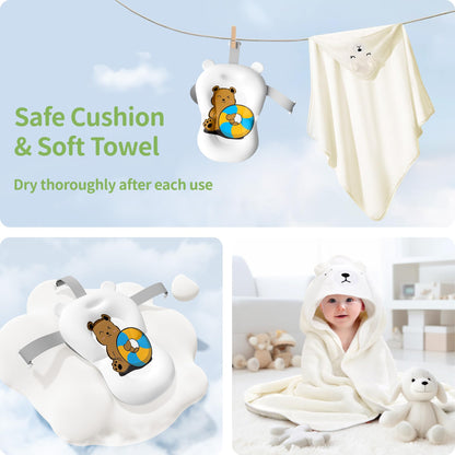 Collapsible Baby Bathtub for Newborn to Toddler (0-18 M) - Portable Baby Tub with Thermometer, Newborn Bathtub with Soft Towel and Floating Cushion (Brown)
