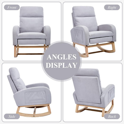 NIOIIKIT Modern Nursery Rocking Chair, Teddy Upholstered Rocking Chair with Footrest, Comfortable Glider Rocker with Side Pocket for Living Room, Bedroom, Nursing Room (Beige)