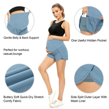 POSHGLAM Women‘s Maternity Shorts Over Belly Workout Running Casual Summer Pregnancy Shorts