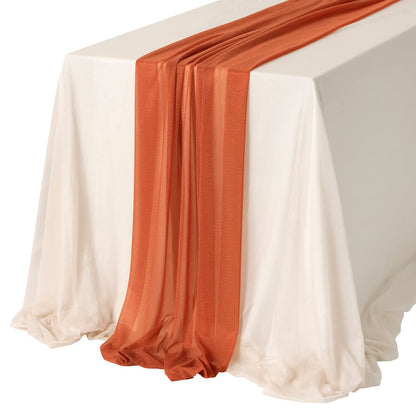 Ling's Moment Sheer Chiffon Table Cloth & Runner Set for 3x4ft Rectangle Table Decor in Dusty Rose & Blush for Wedding Reception and Parties