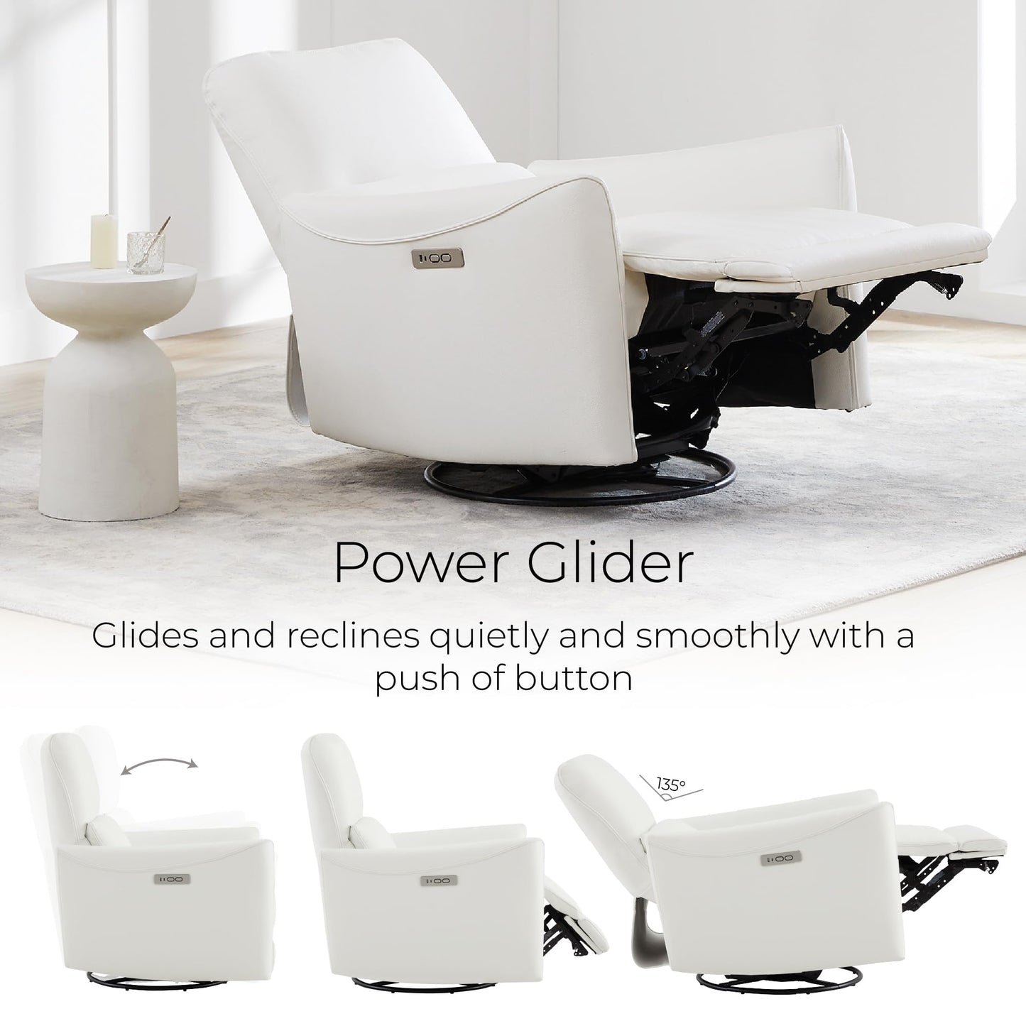 CHITA Power Recliner Chair Swivel Glider, FSC Certified Upholstered Living Room Nursery Reclining Sofa Chair with Lumbar Support, Linen