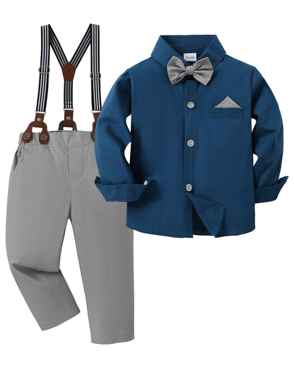 DISAUR Baby Boy Clothes Suits Toddler Dress Shirt With Bowtie Suspender Pants Outfit Sets Gentleman Wedding 1-6 Years