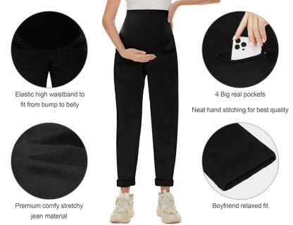 POSHGLAM Women's Maternity Jeans Over Belly Comfy Stretch Boyfriend Jeans Loose Pregnancy Pants, S-XXL