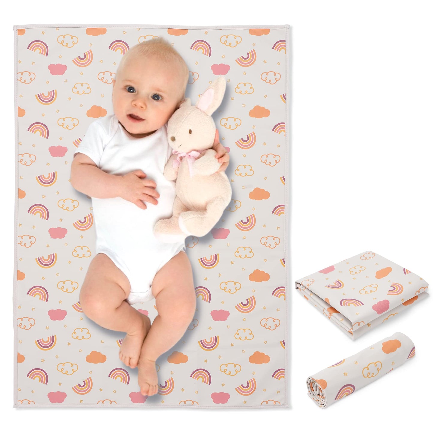 Vegan Leather Baby Changing Mat - Wipeable Portable Changing Pad, Foldable Travel Changing Mat for Baby, Newborns Toddlers Shower Gifts (Flower,20"*28")