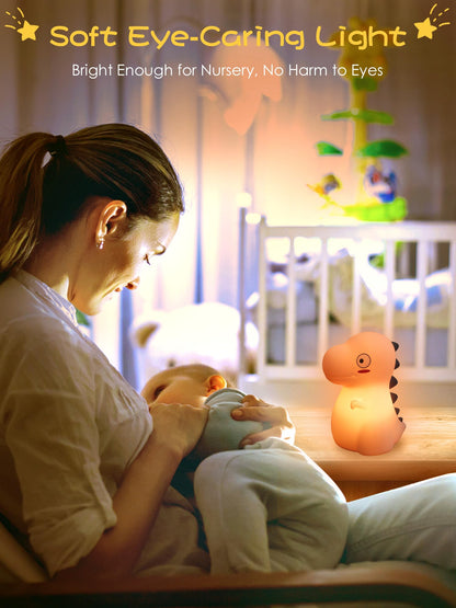 VSATEN Cute Dinosaur Night Light with 7 Color Changing, Touch Lamp Silicone Baby Night Light, Rechargeable Bedside Nursery Lamp for Breastfeeding, Gift for Boys & Girls, Pink