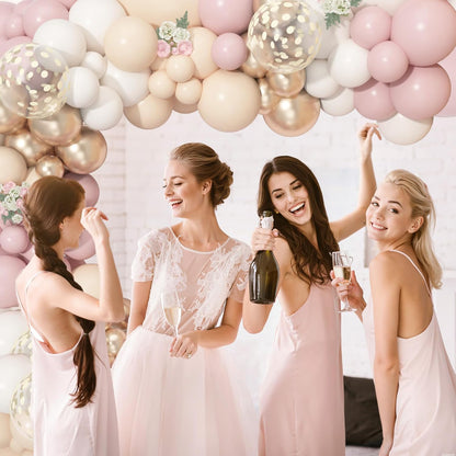 Ouddy Life 157 Pcs Boho Dusty Pink Balloons Arch Garland Kit, Blush Neutral Pink Sand White Metallic Gold Different Size Balloon for Girls Baby Shower Birthday Wedding Gender Reveal Party Decorations