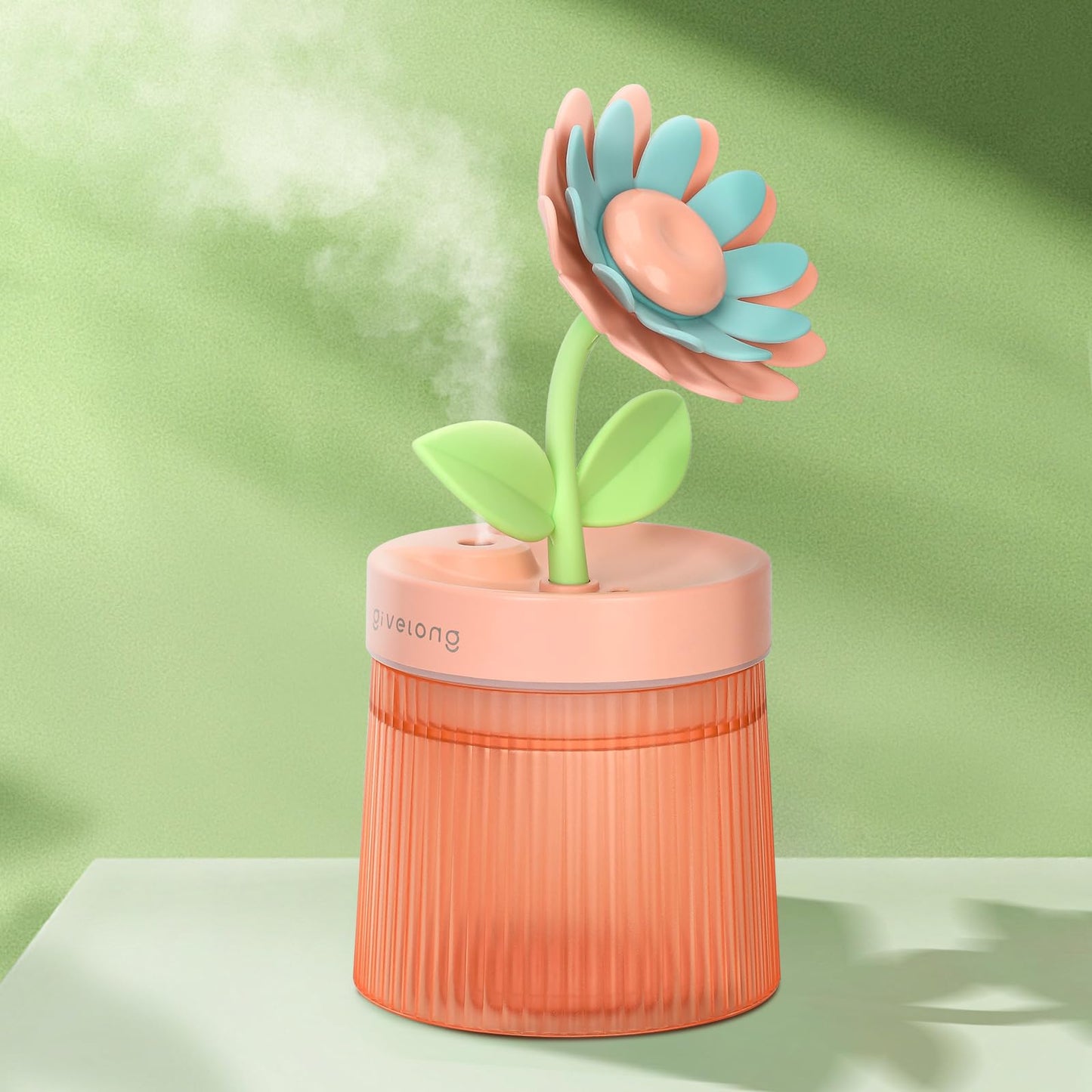 Cute Flower Mini Humidifier, 260ml Gardenia Desktop Humidifiers for Bedroom, Portable Small Cool Mist Humidification for Home, Baby Nursery, Office & Indoor Plants, USB Powered (Pink)