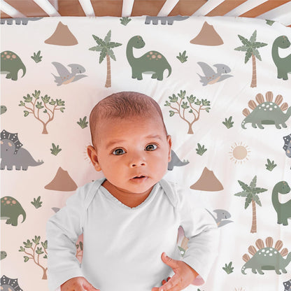 The Peanutshell 3 Piece Baby Crib Bedding Set for Boys - Newborn, Infant & Toddler Nursery Bed Set Decor with Fitted Crib Sheet, Dust Ruffle Comforter - Dinosaur Dreams