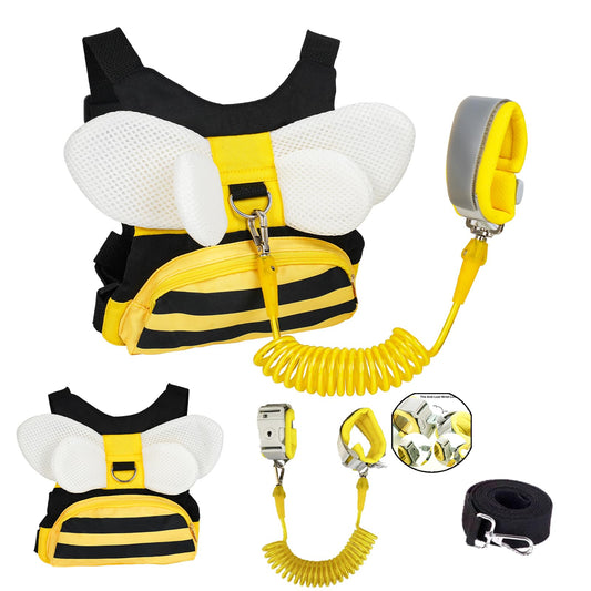 Toddler Harness with Anti Lost Wrist Link - 3-in-1 Baby Safety Leash Backpack, Adjustable Kids Walking Belt with Pocket,Child Locking Wristband for Boys & Girls for Outdoor Travel, Yellow Bee