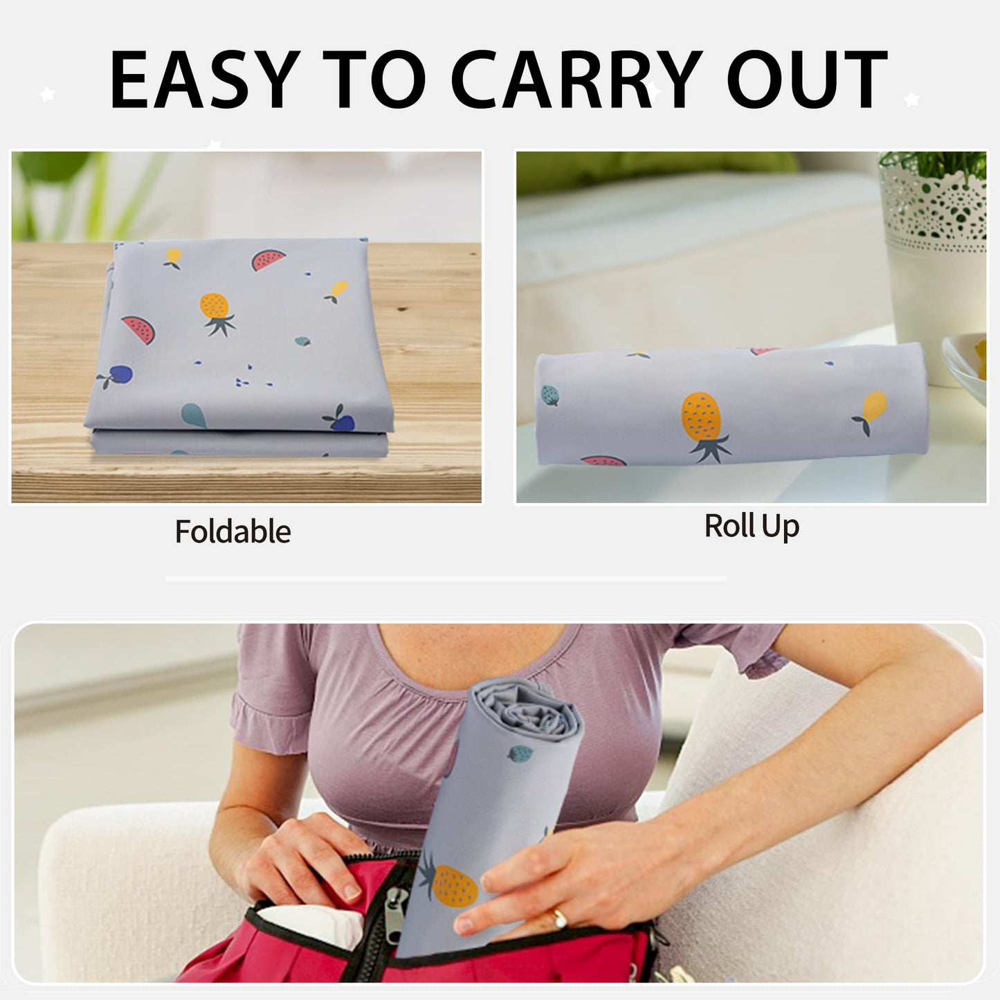 Vegan Leather Baby Changing Mat - Wipeable Portable Changing Pad, Foldable Travel Changing Mat for Baby, Newborns Toddlers Shower Gifts (Flower,20"*28")