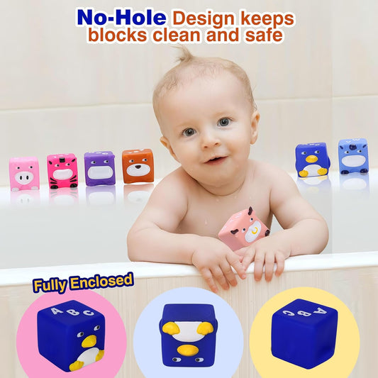 Soft Baby Blocks – Stacking & Building Toys for Babies and Toddlers – 12 No Hole Squeeze Animals Blocks – Sensory Teething Toys for Infant 6 Months+
