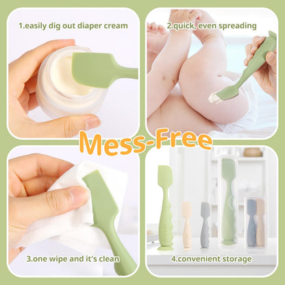 Baby Diaper Cream Spatula with Case-1 Large 2 Mini Butt Paste Spatula with 2 Travel Case-Soft Baby Butt spatula baby Diaper Cream Applicator-Diaper Rash spatula Bum Spatulas Brush