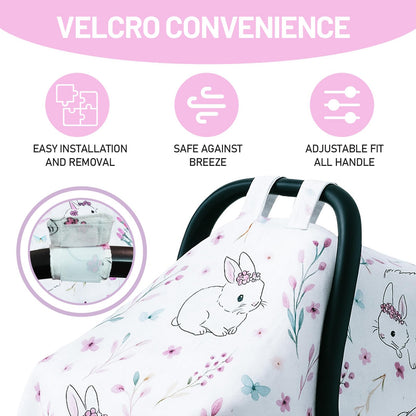 100% Muslin Summer Baby Car Seat Cover, Universal Fit Infant Car Seat Canopy, Breathable & Lightweight Sun, Weather Protection for Boys & Girls