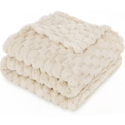 HOMRITAR Baby Blanket for Boys or Girls 3D Jacquard Fluffy Fuzzy Soft Warm Cozy Flannel Fleece Warm Blanket for Nursery, Stroller Toddler Bedding (30 x 40 Inch, Blue)
