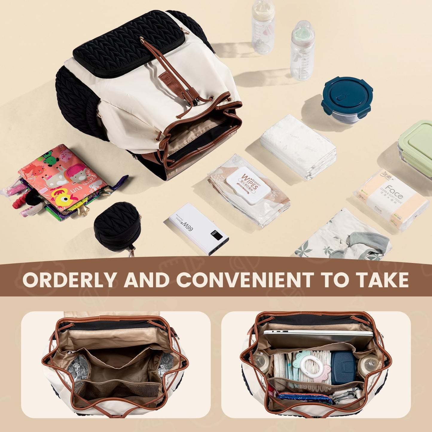 LOVEVOOK Diaper Bag Backpack, Small Baby Bag, Cute Baby Diaper Bag, Stylish Water-Resistant Travel Baby Bag for Mom, Baby Backpack with Changing Pad, Stroller Straps -Khaki