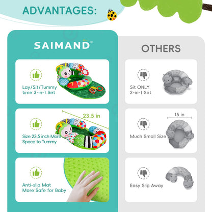 3-in-1 Tummy Time Pillow for Baby 0-6 Months, Detachable Caterpillar Tummy Time Playmat for Newborns, Soft Baby Toys 0-3-6-12 Months, Play Mat for Babies Boy Girl