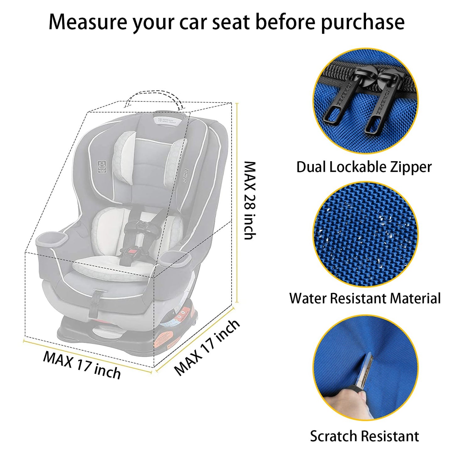 YOREPEK Padded Car Seat Travel Bag Backpack for Airplane, Heavy Duty Car Seat Bags for Air Travel, Carseat Cover for Airplane Travel with Shoulder Strap, Car Seats Carrier for Airport, Black