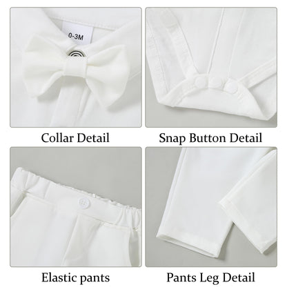 YUEMION Baby Boy Clothes Wedding Outfit Suits, 0-18 Months Infant Boy Gentleman Set, Dress Shirt+Vest+Suspender Pants+Bowtie