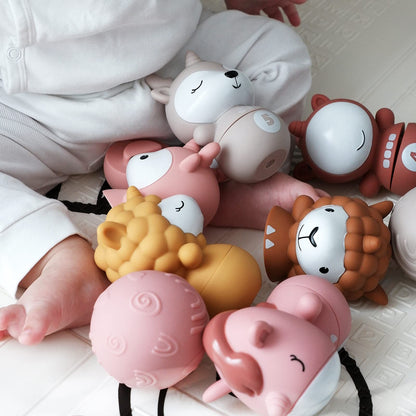 Nueplay 13 Pcs Building Circle & Blocks, Stacking & Nesting Baby Toys with Horse Figure, Newborn Essentials Squeeze Teething Toy Gifts for 6 12 18 Months Baby Toddler Girls