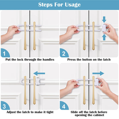6 Packs Sliding Cabinet Locks, Modacraft Baby Proofing U-Shaped Child Safety Latches Adjustable White Locks for Handles Knobs Drawers Closet Cupboard