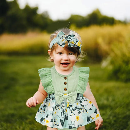 Sinhoon Baby Girl Clothes Newborn Ruffled Sleeveless Romper Floral Dreesy Bodysuit Heaedband 3pcs Baby Girl Summer Clothes