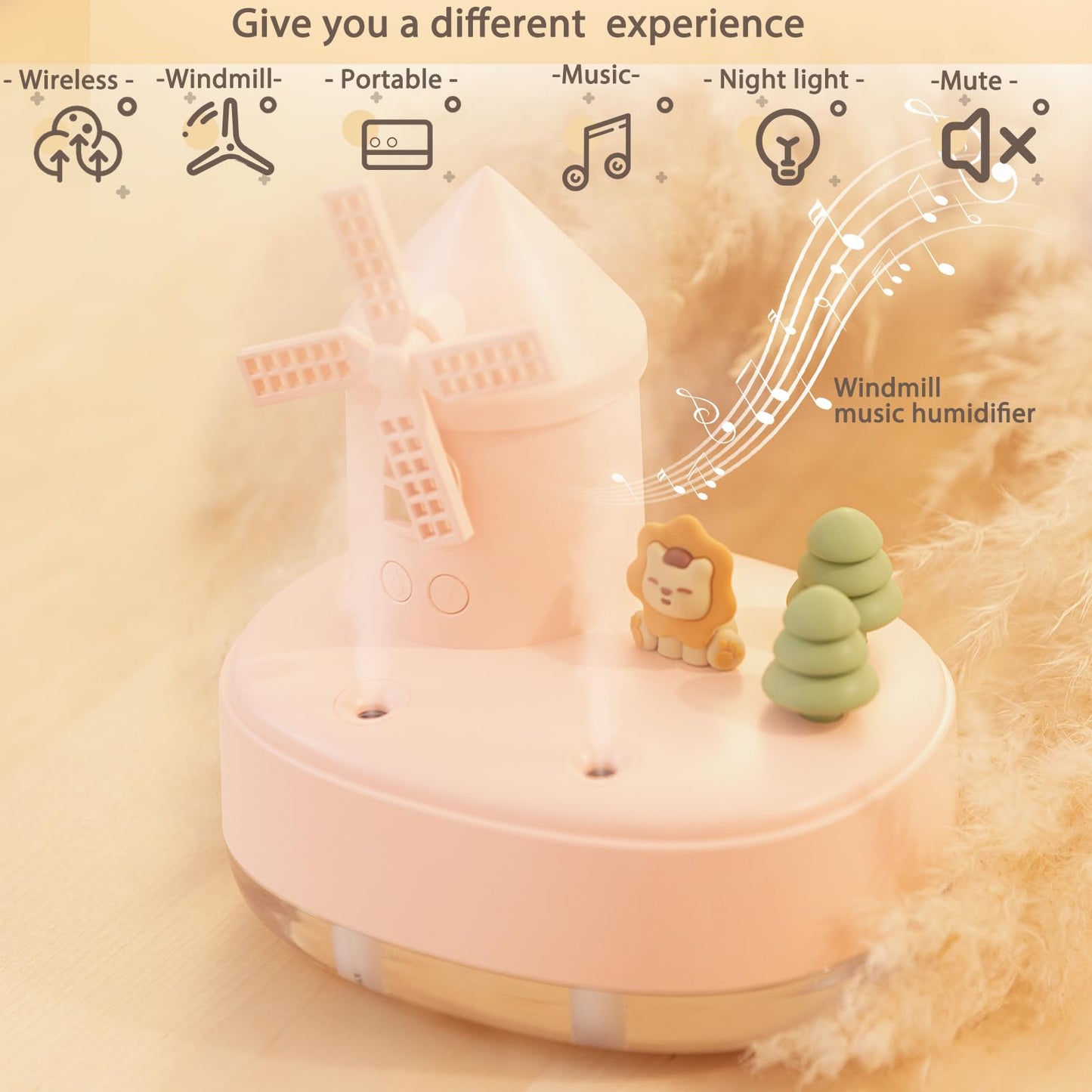 Humidifier for Bedroom,Portable Humidifier,Baby humidifier with rotating windmill and music box,double spray nozzles,two spray modes and Ambient Light,suitable for children,bedroom and office