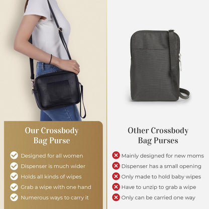 Crossbody Diaper Bag Purse with Wipes Dispenser - Stylish Vegan Leather Baby Wipes Holder Clutch for Women - Multipurpose Luxury Diaper Bag Pouch Can Hold 20-30 Various Types of Wipes - Pink