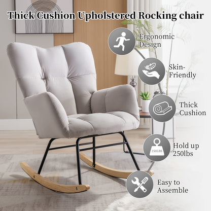 NIOIIKIT Nursery Rocking Chair Teddy Upholstered Glider Rocker Rocking Accent Chair Padded Seat with High Backrest Armchair Comfy Side Chair for Living Room Bedroom Offices (Ivory Teddy)