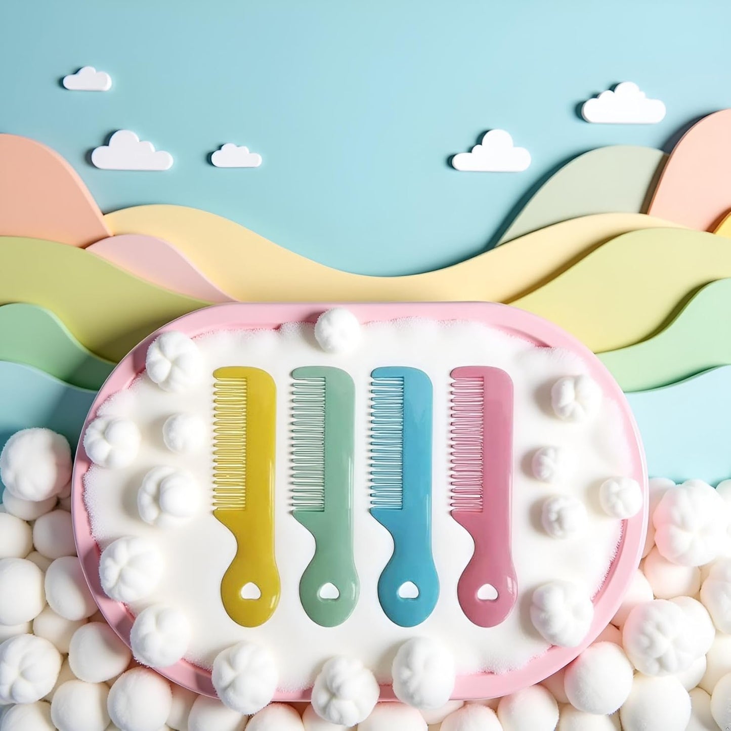 Pack Of 4 Round Tip Bristles Baby Cute Comb Baby Grooming For Sensitive Scalp Skin, for Nursery Newborn Infant Girl Boy Kids Comb Baby