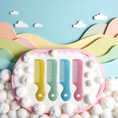Pack Of 4 Round Tip Bristles Baby Cute Comb Baby Grooming For Sensitive Scalp Skin, for Nursery Newborn Infant Girl Boy Kids Comb Baby