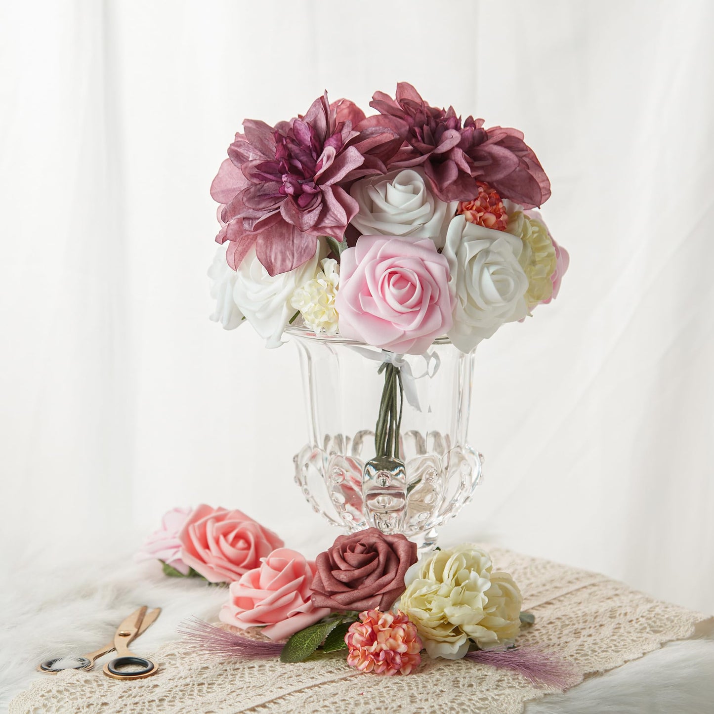 Artificial Flowers Combo, Fake Flowers for DIY Tables Centerpieces Baby Shower Bridal Shower Wedding Bouquet Arrangements Party Candle Holder Cake Decor Flower Home Decorations