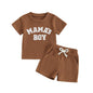 Kupretty Toddler Baby Boy Summer Clothes Embroiderey Waffle Knit Short Sleeve T-Shirt Tees + Casual Shorts Cute Clothing Set