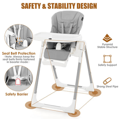 INFANS High Chair for Babies & Toddlers, Foldable Highchair with Multiple Adjustable Backrest, Footrest and Seat Height, Removable Tray, Detachable PU Leather Cushion, Built-in Rear Wheels (Black)