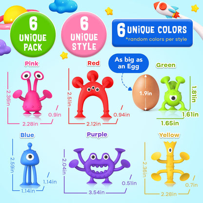 Baby Bath Toys Suction Toy: No Hole Bath Toy for Baby Toddlers - Kids Mini Sensory Fidget Suction Cup Toys for Boys Girls - Window Building Toy Travel Essentials Road Trip Activities for Kids Gifts